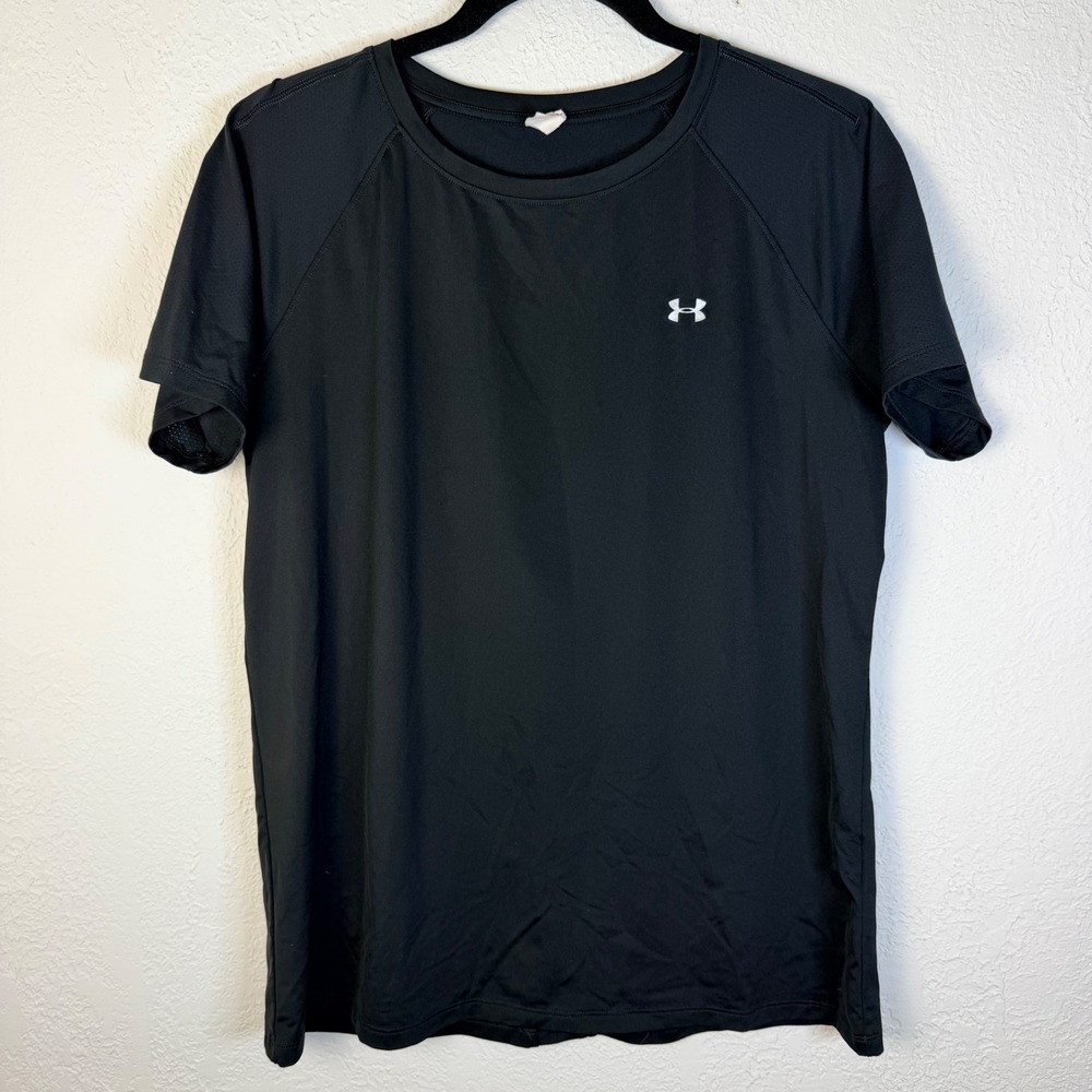 Under Armour HeatGear Womens L Black Short Sleeve Fitted Athletic Tee Shirt
